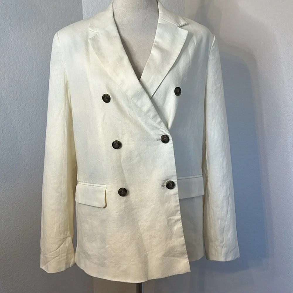 Who What Wear Ivory Double Breasted Linen Blazer Size Large NWOT - Picture 4 of 11